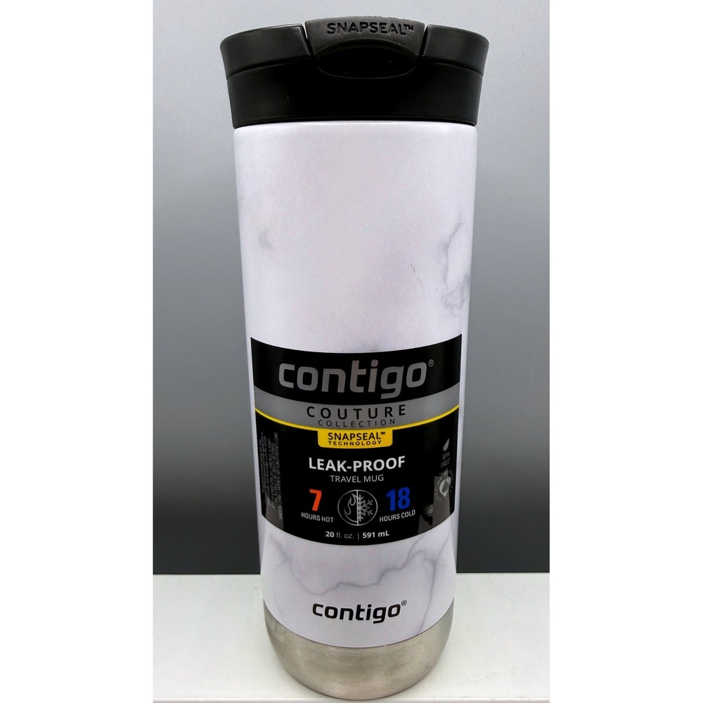 Contigo Couture Huron Snapseal Travel Mug 20oz White Marble Stainless Steel NEW